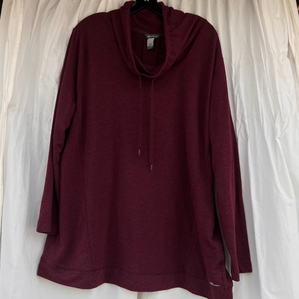 Eddie Bauer Long & Loose Heather Wine Cowl Neck Knit Tunic Plus Size 2XL